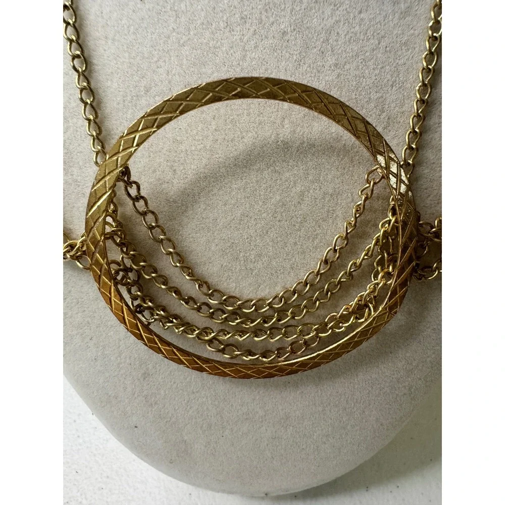 Superstar Gold Tone‎ Triple Chain Layered Hoop Pendant Necklace Y2K Quiet Luxury